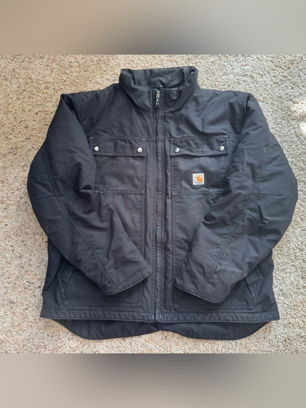 Carhartt Jacket Black Quick Duck Canvas Full Zip Insulated Workwear XL Outdoor